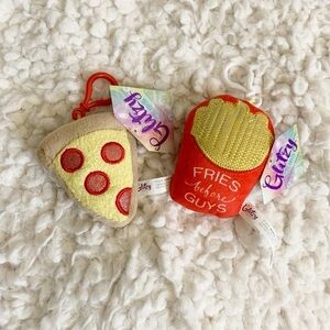 Glitzy Clips New Pizza 🍕 and Fries 🍟 Plush Key Chain Purse Charm Set Red Yellow